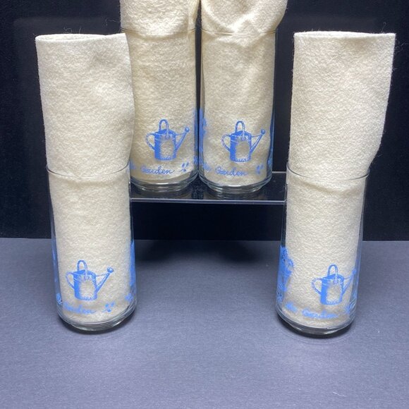 Vintage Libbey Garden Theme Glass Tumblers Set of 4 Flower Pot Bird House - Picture 5 of 9